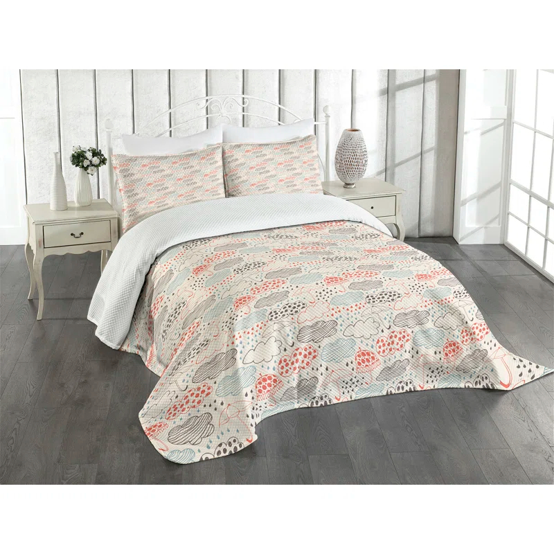 Ambesonne Ambesonne Umbrella Bedspread Set Ornate Clouds Downpour Multicolor