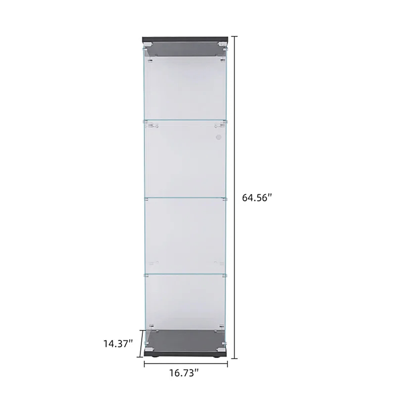 Lighted 4 Shelves Glass Cabinet Glass Display Cabinet With One Door