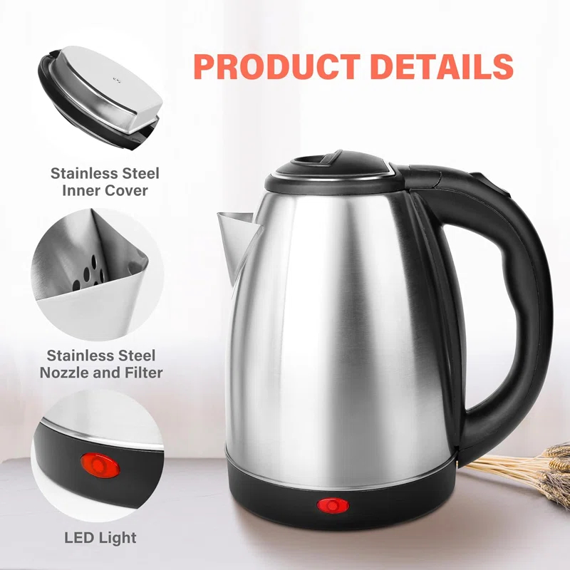 DOMUTRA Stainless Steel Electric Tea Kettle Electric Kettles For Boiling Water