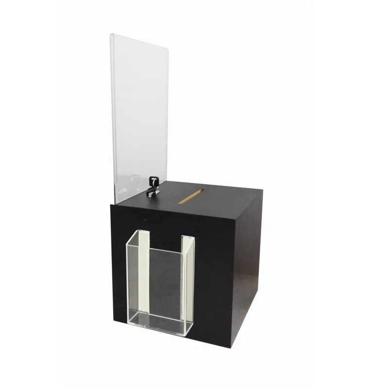 FixtureDisplays Wooden Suggestion Box Donation Box Ballot Box Charity Box Fund-raising Box w/ Clear Acrylic Header