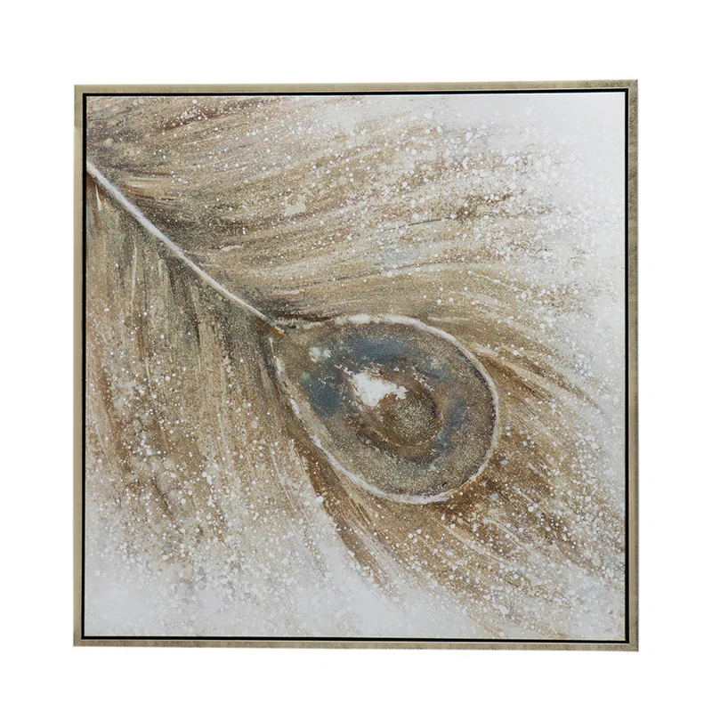 Benjara Peacock Feather Framed On Canvas Painting | Wayfair