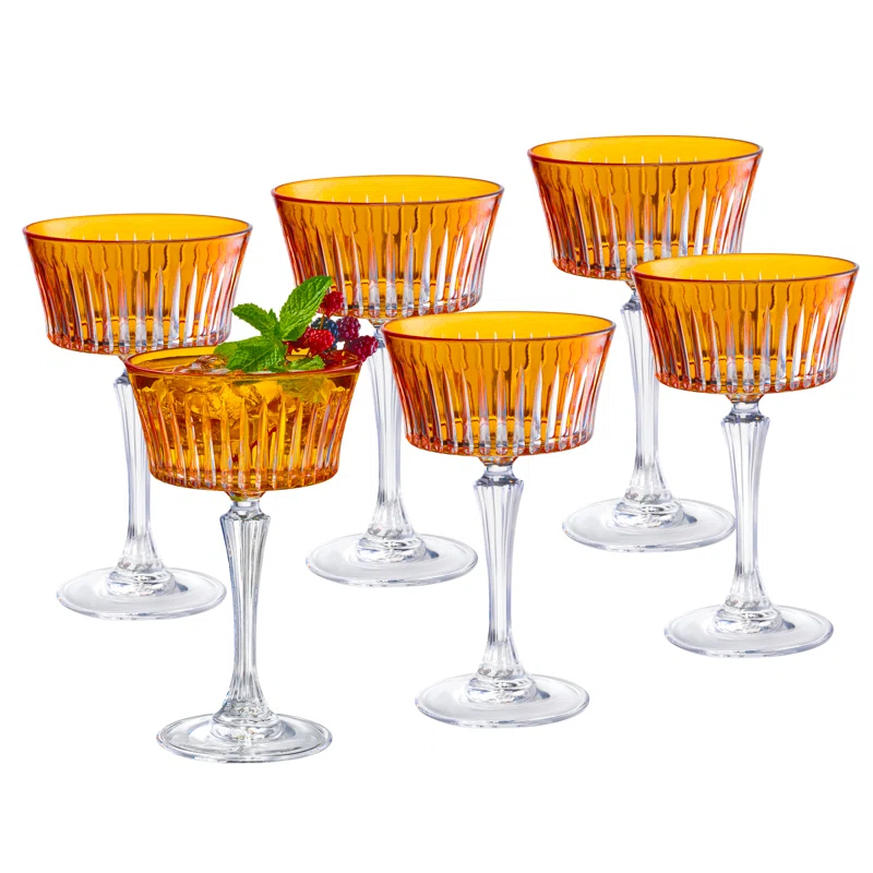 Barski Colored Champagne Coupe Glasses, Stemmed Martini Glassware, Set of 6 - 8.7 oz. (Set of 6)
