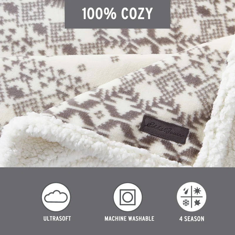 Eddie Bauer Eddie Bauer Printed Plush Fleece/Sherpa Throw Blankets
