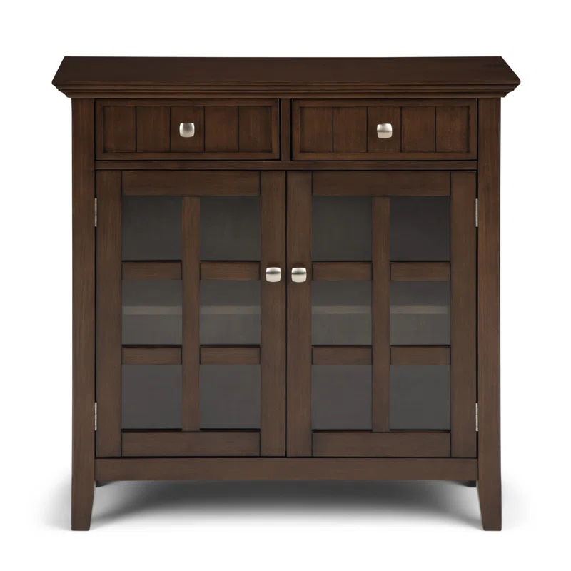 Simpli Home Acadian 36"W Solid Wood 2-Shelf Entryway Storage Cabinet with Glass Doors and 2 Drawers