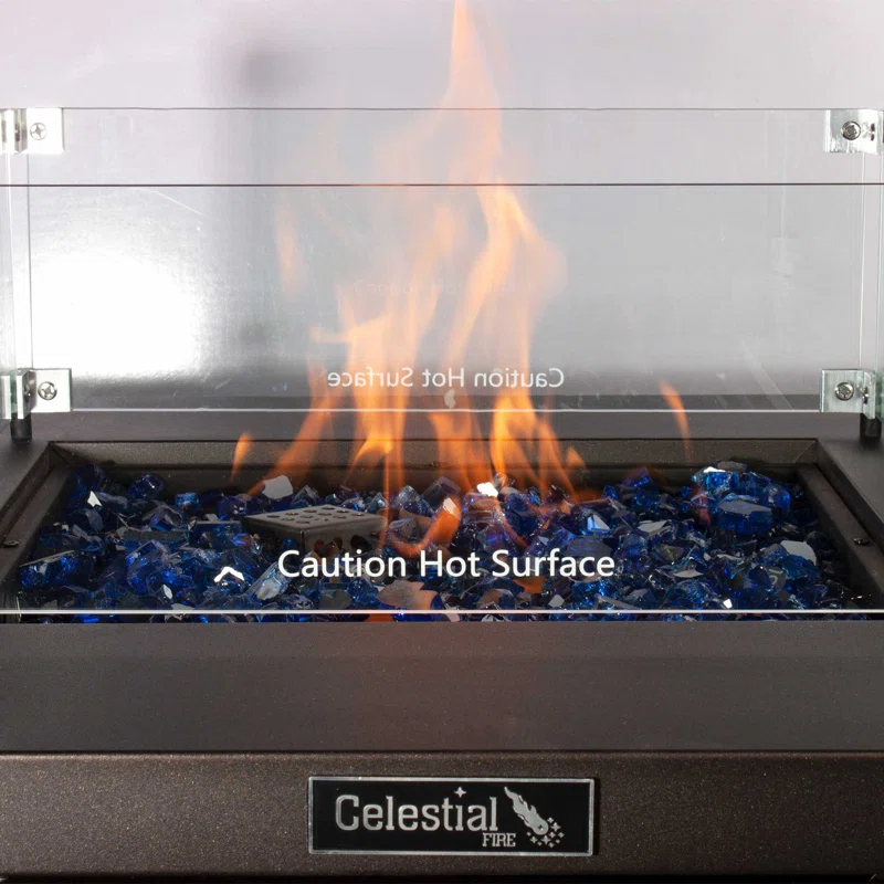 Celestial Fire Glass Square Fire Pit Wind Guard