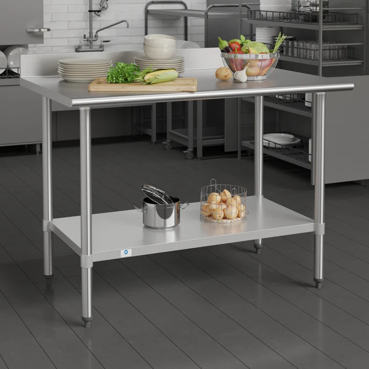 Flash Furniture Commercial Stainless Steel Kitchen Prep and Work Table with Shelf and Backsplash
