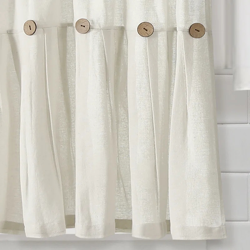 Lush Decor Linen Button Cotton Blend Tailored 29'' W Cafe Curtain (Set of 2)