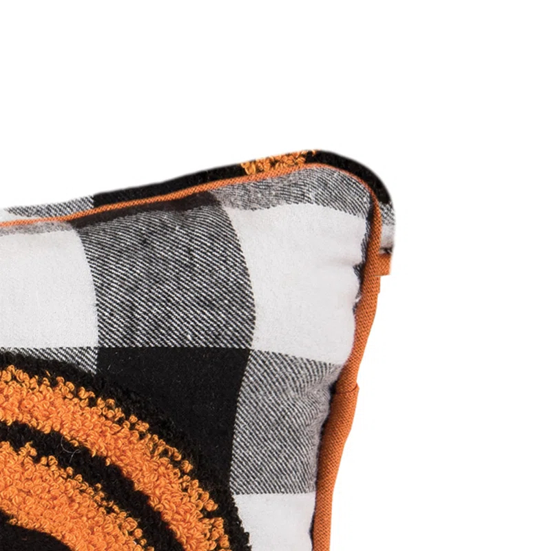C&F Home 12" Jack-O-Lantern Pumpkin Check Tufted Halloween Throw Pillow