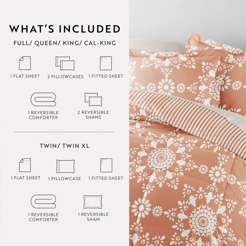 IEnjoy Home 7-Piece Bedding Bundle - Pattern Comforter and Sheet Set