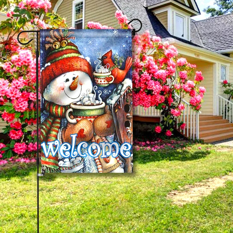 The Holiday Aisle® Alburnett PWelcome Winter Snowman Bird Snowflake Decorative Garden Flags  18 x 12.5 Inch