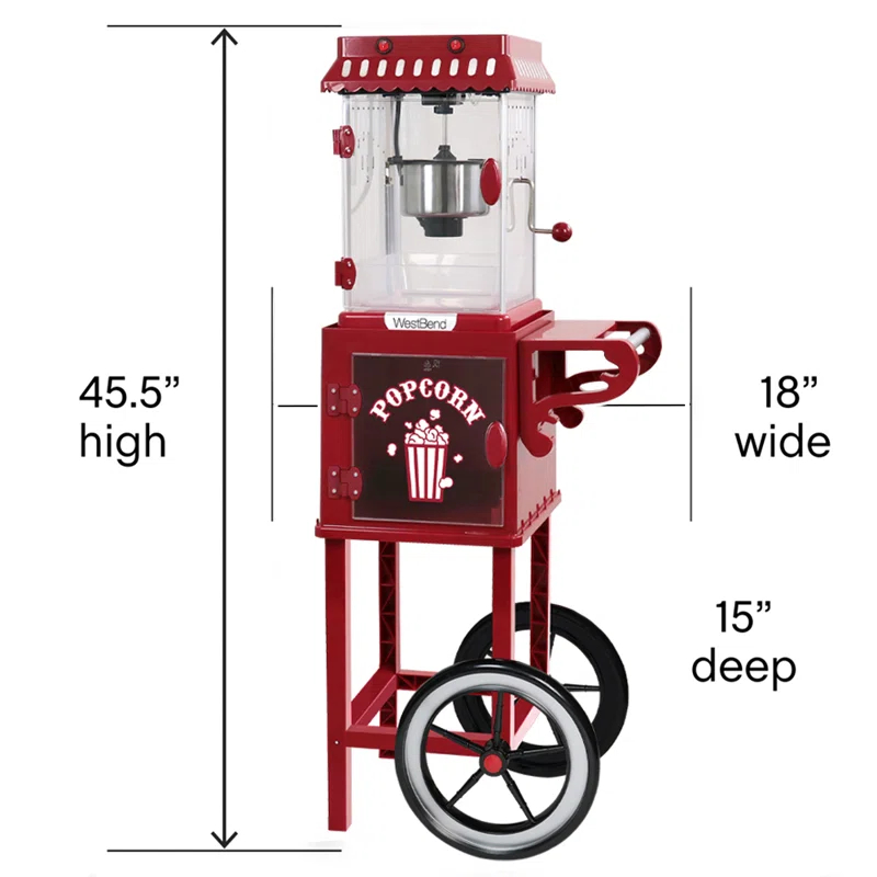 West Bend West Bend Compact Popcorn Machine and Cart, 10-Cup Capacity