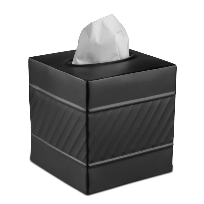 Monarch Abode Tissue Box Cover, Hand Hammered, Metal, Square Tissue Box Holder, Black