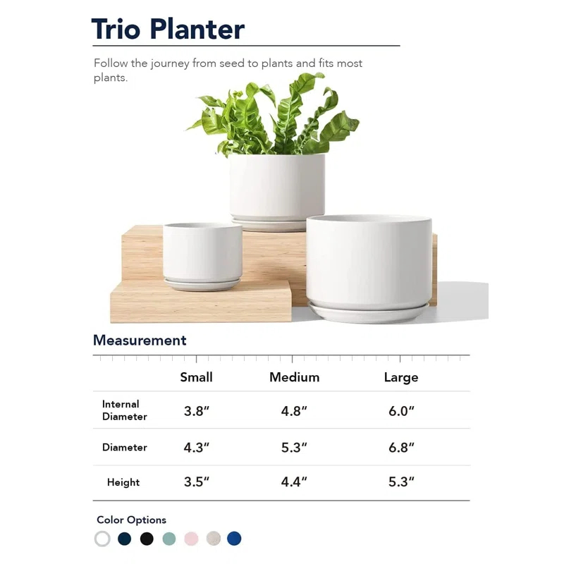 Set Of 3 Modern Ceramic Planter Pots With Drainage - Stylish Indoor/Outdoor Decor