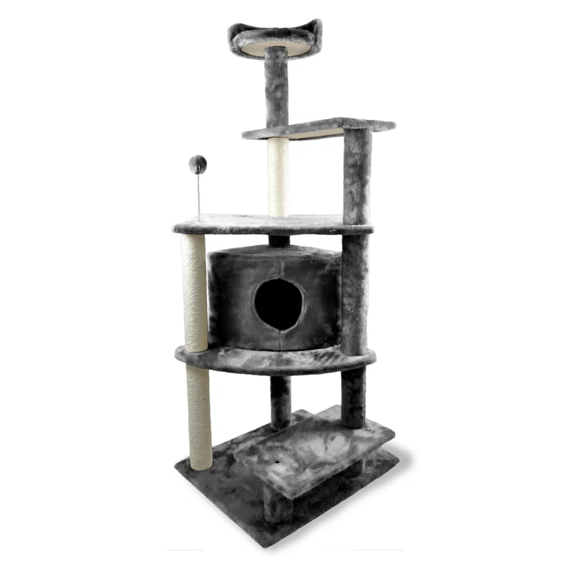 FurHaven Tiger Tough Platform House Playground - Gray, 60"