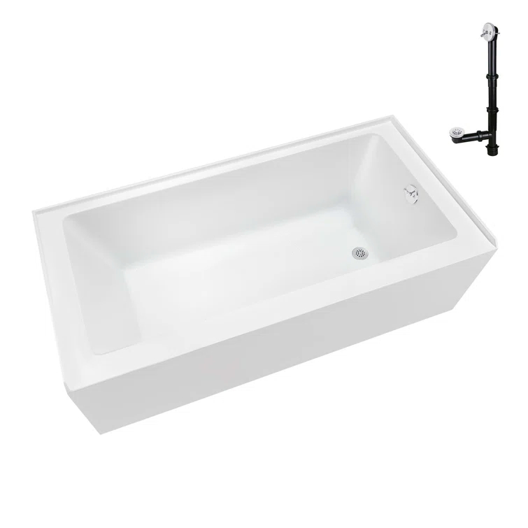 Streamline Bath Streamline 60 in. x 32 in. Acrylic Right-Hand Drain Alcove Bathtub in Glossy White With External Drain NAL-5580-WH