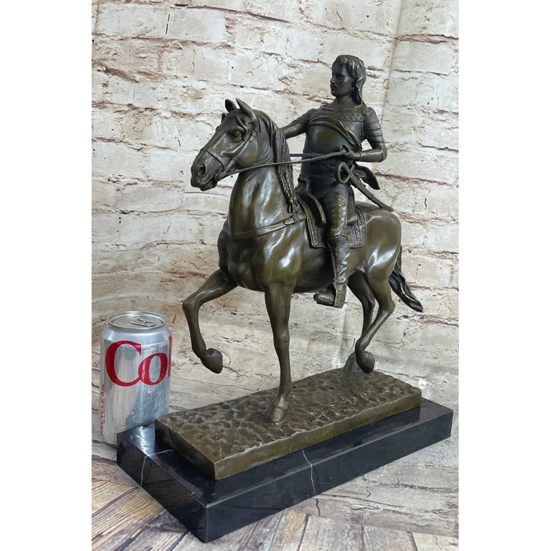 Canora Grey Tarunjot Medieval Armored Knight On Horseback Bronze Statue Sculpture Marble Base 15 Inches X 12 Inches