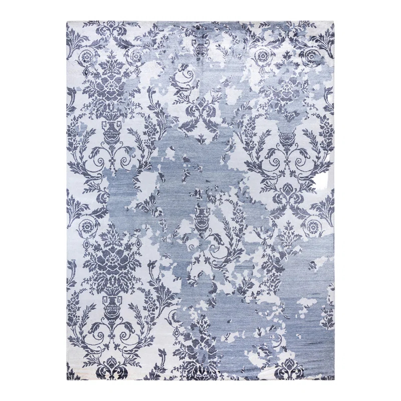 Solo Rugs One-of-a-Kind Rectangle 9'3" X 12'4" New Age Silk Area Rug Blue