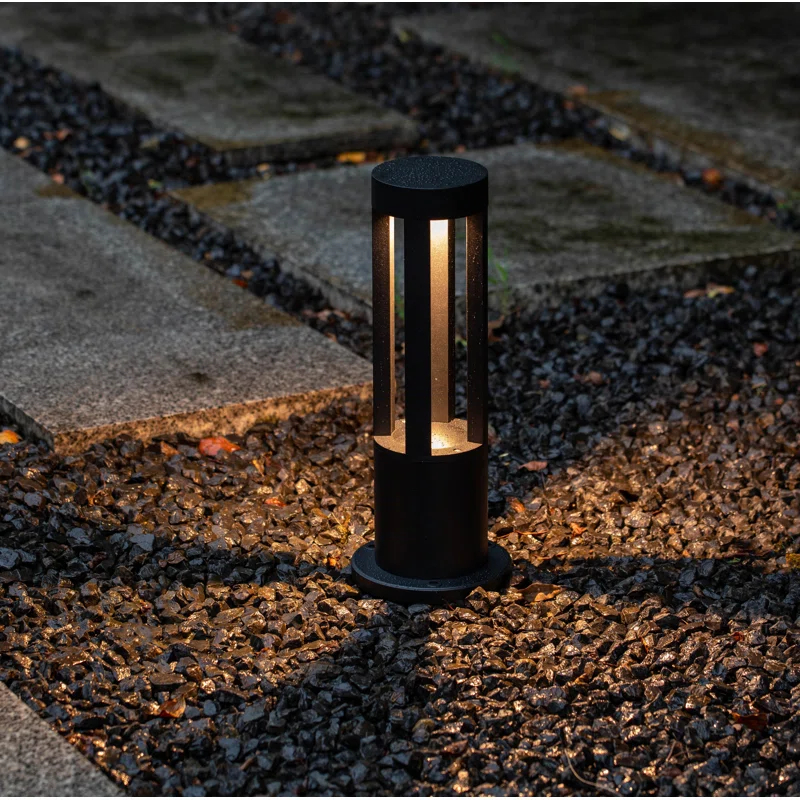 Gardenised Gardenised 15.75-inch Round Led Bollard Path Lights – Durable Decorative Aluminum Wired Landscape Lighting For Walkways, Gardens, Pools, Porches, Driveways, And Surrounding Areas, Black