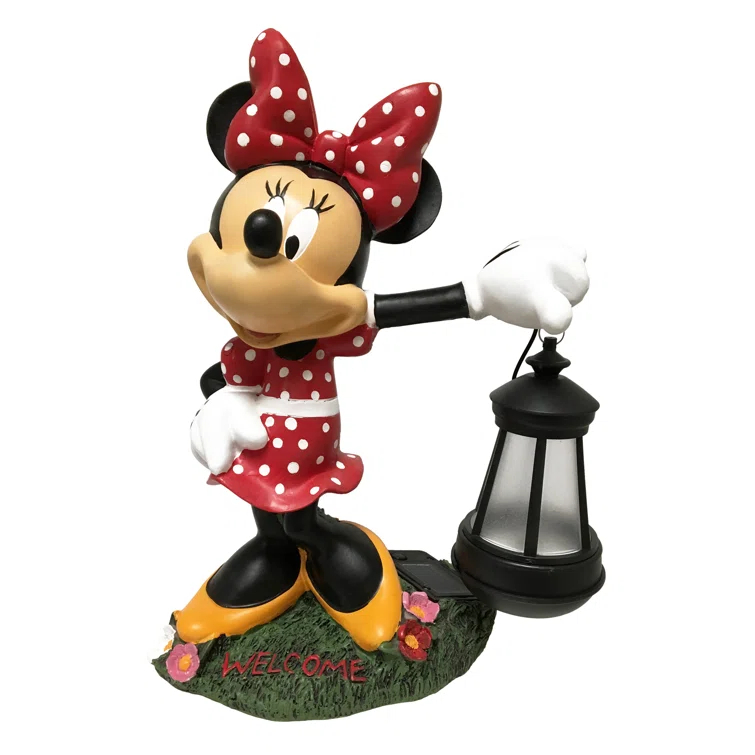 Back Yard Glory BACKYARD GLORY Disney Minnie Mouse Solar LED Lighted Lantern Everyday Outdoor Garden Statue, 12 inches Tall, Officially Licensed Disney Product