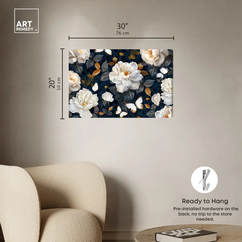 Art Remedy Navy Elegance Floral Realistic Wall Art by Art Remedy