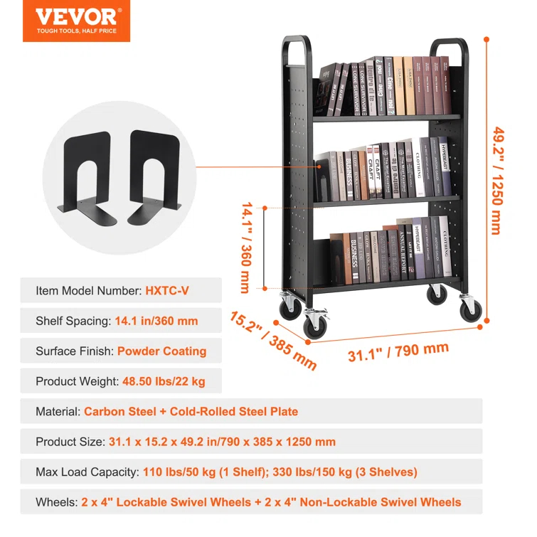 Stellweilan Tessberg 49.2'' H Book Cart with Wheels