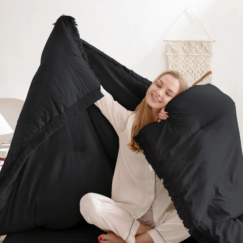 Unkoma 3 Pieces Boho Lightweight Bedding Comforter Sets, All Season Soft Fluffy Fringe Bed Set (Comforter & 2 Pillowcases)