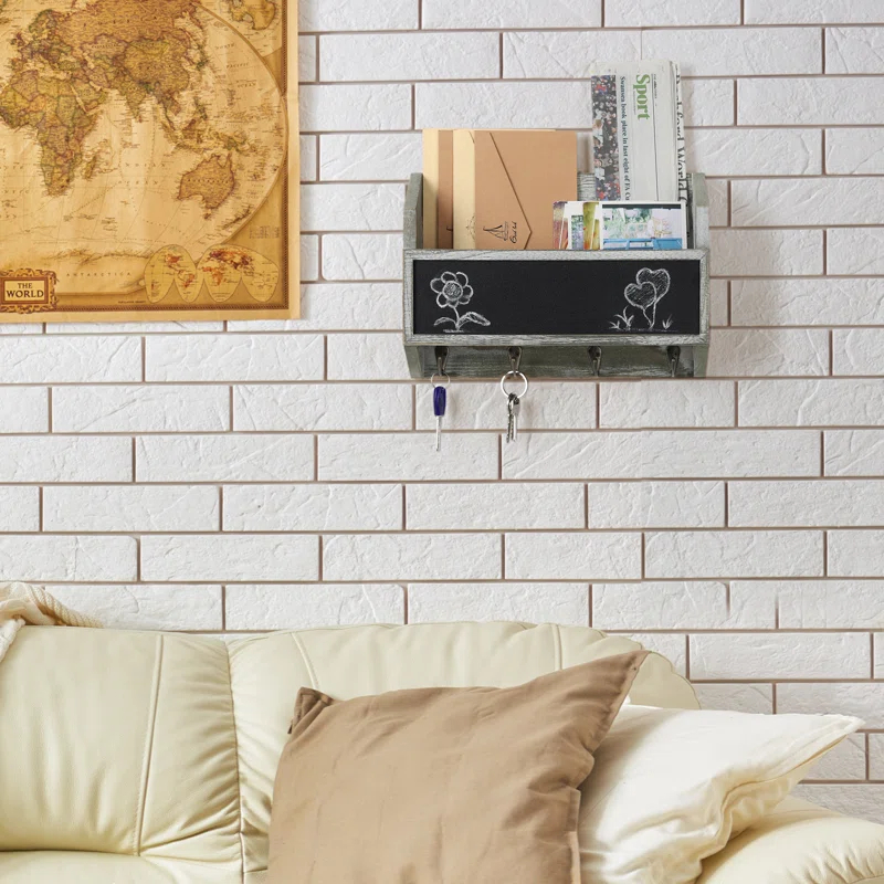 Lun Solid + Manufactured Wood Wall Organizer with Key Hooks