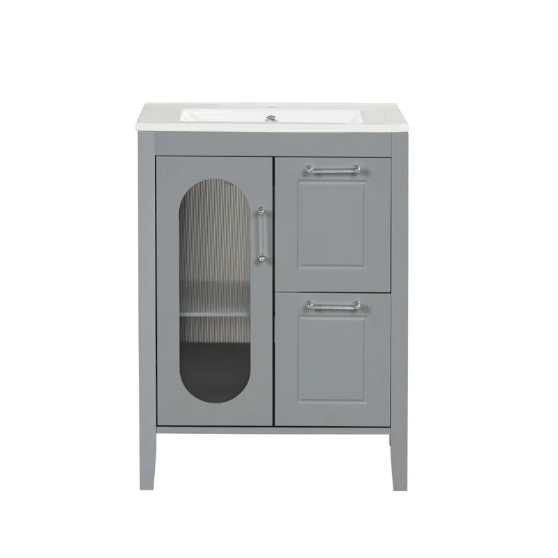 Tryimagine 24" Bathroom Vanity With Sink, Bathroom Vanity Cabinet With Two Drawers And Door, Adjustable Shelf, Solid Wood And MDF