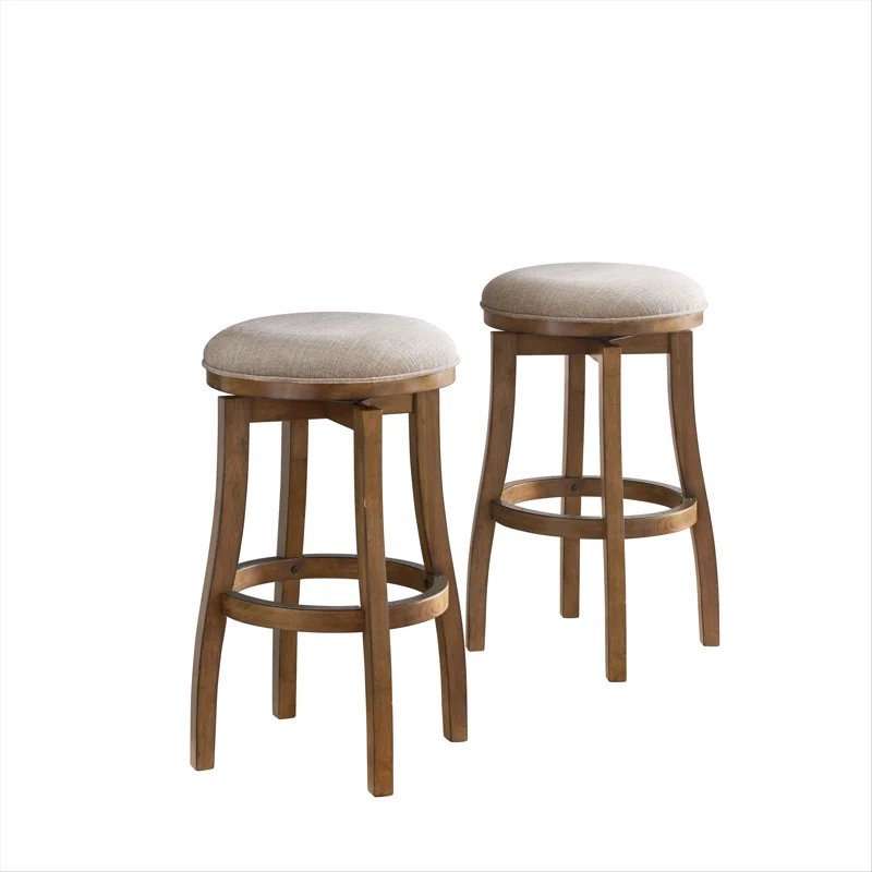 Alaterre Ellie Upholstered Swivel Bar Stool Chairs with Padded Seat and Back, Rubberwood Frame with Metal Kick Plate