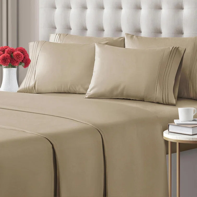 CGK Linens 6 Piece Soft & Cooling Solid Sheet Set - Wrinkle Free Luxury Bed Sheets