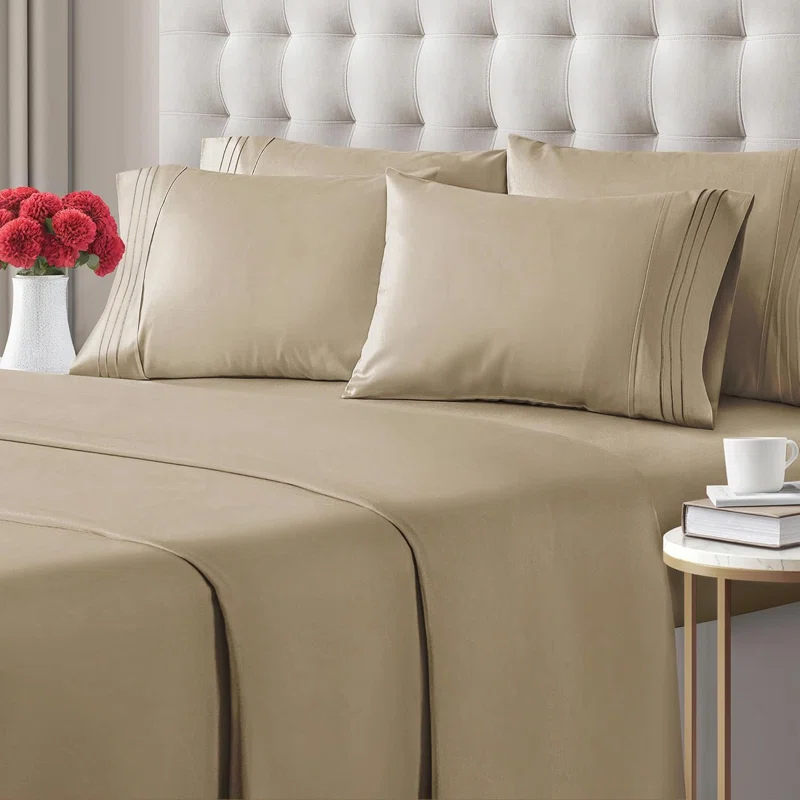 CGK Linens 6 Piece Soft & Cooling Solid Sheet Set - Wrinkle Free Luxury Bed Sheets