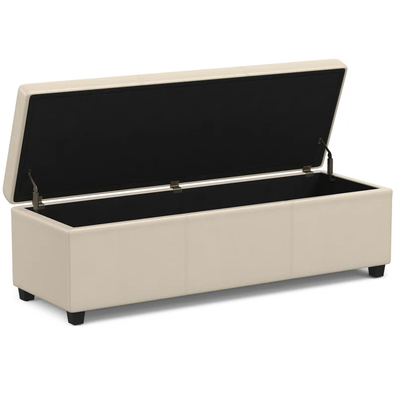 Simpli Home Avalon 54"W Upholstered Storage Ottoman Bench with Interior Storage and Safety Hinges
