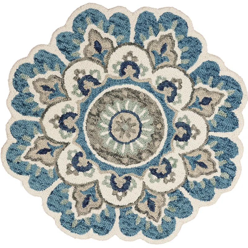 Lark Manor™ Aisosa Floral Hand Tufted Novelty 5' Wool Area Rug in Ivory/Teal