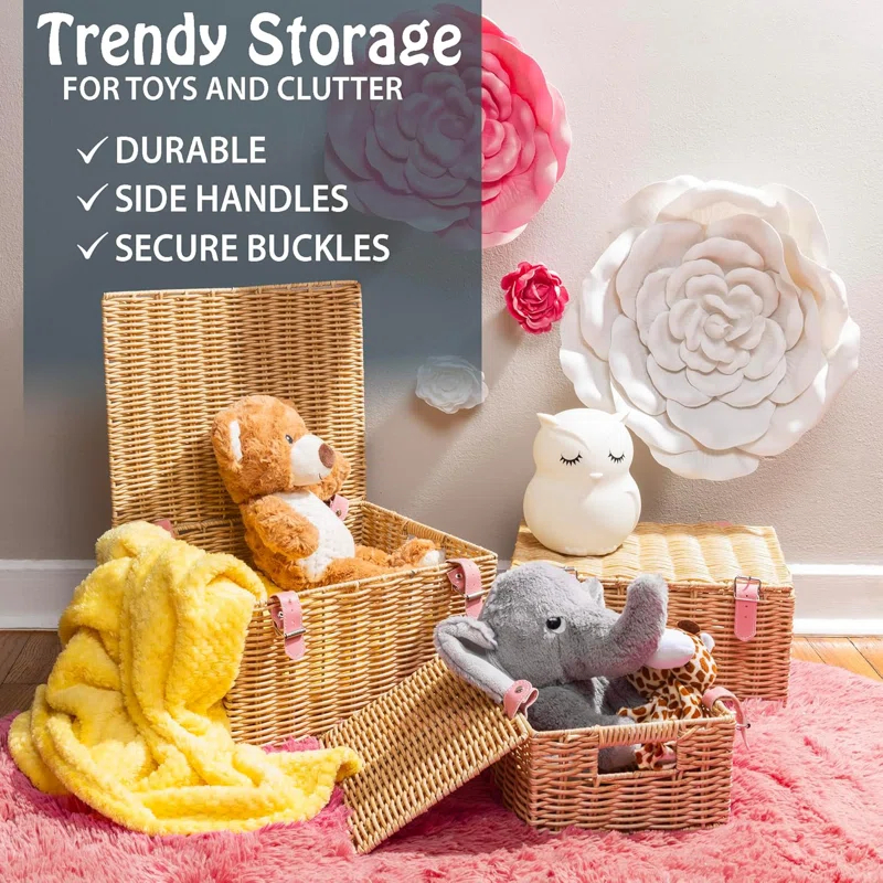 Bayou Breeze Wicker Baskets For Storage , Stackable Wicker Basket With Lid Set Of 3 – Wicker Baskets For Organizing Clothes, Toys, Books, Woven Storage Baskets For Nursery, Bedroom, Bathroom Decor