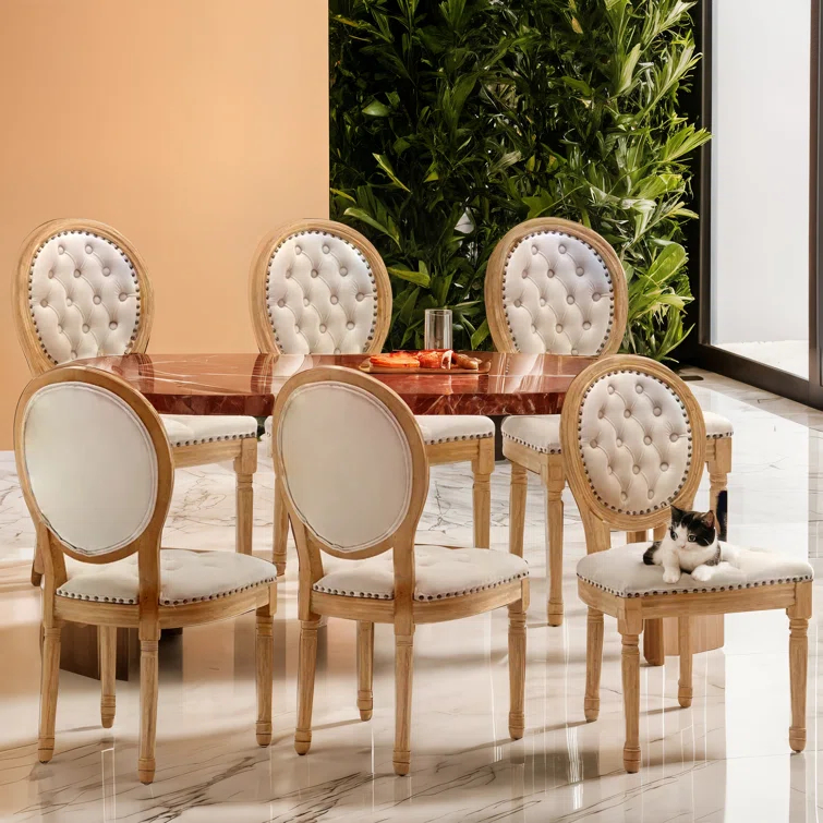 One Allium Way® French Style Vintage Solid Wood Upholstered Dining Chair (Set of 4)