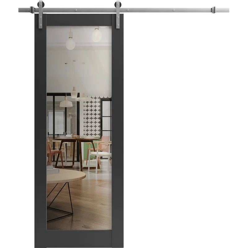 SARTODOORS Lucia Clear Glass Paneled Wood Barn Door