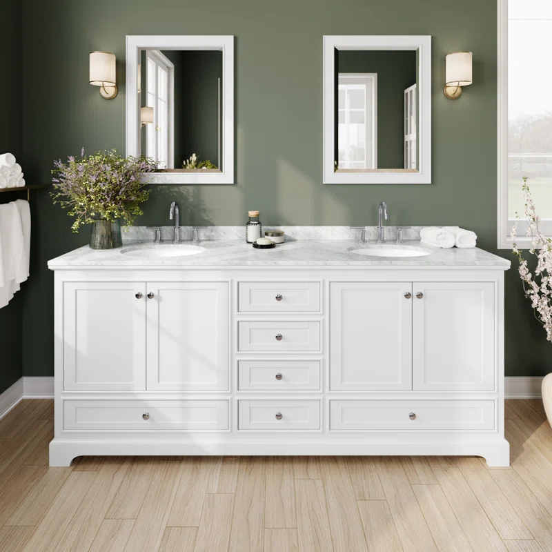 Wyndham Collection Deborah 80'' Double Bathroom Vanity with Marble Top