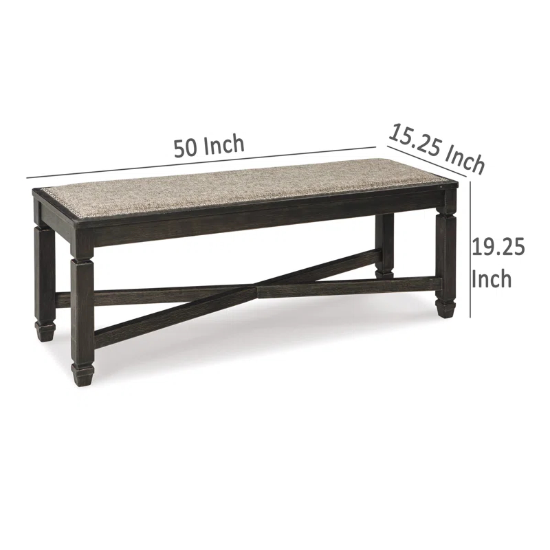 Benjara Trekk Dining Bench, X-Stretcher And Nailhead Trim, Black Wood, 50 Inch