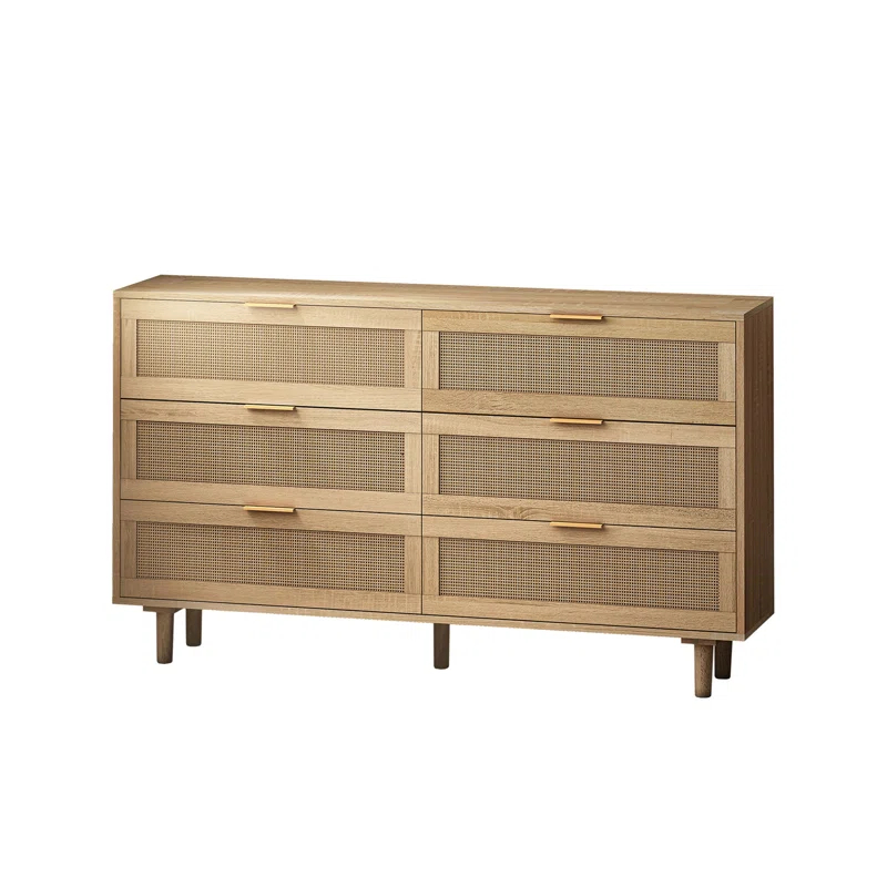 George Oliver 51.18"6-Drawers Rattan Storage Cabinet Rattan Drawer
