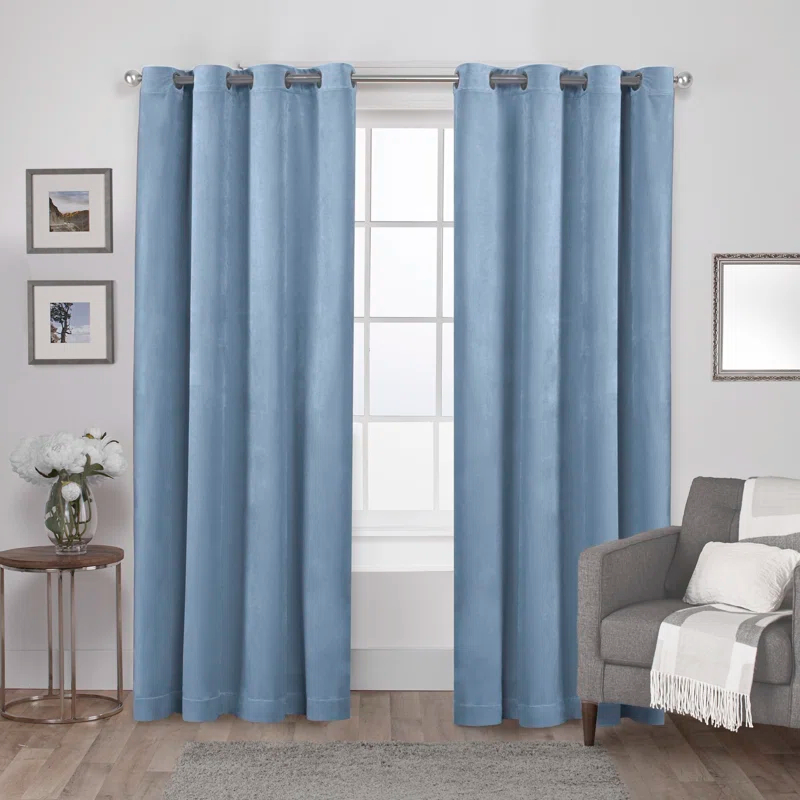 Amalgamated Textiles Exclusive Home Velvet Heavyweight Light Filtering Grommet Top Curtain Panel Pair