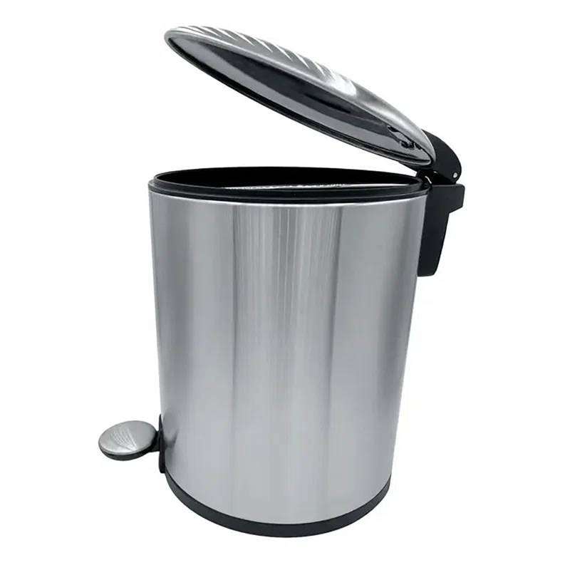 Home Mart Goods 10" Tall Chrome Stainless Steel Step Garbage Can With Removable Inner Bucket, Soft-close Metal Waste Basket With Foot Pedal
