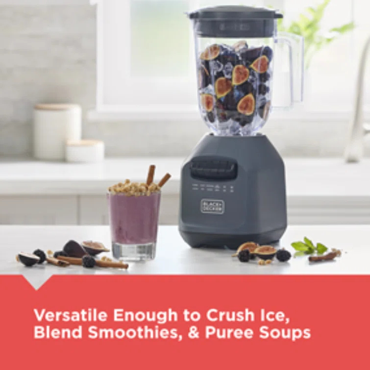 PowerXL BLACK+DECKER Ice Crush Blender With 56 Ounce (7 Cup) Perfectpour Plastic Jar, Powerful 6-Tip Stainless Steel Blade, 8-Speeds Plus Pulse, 750 Peak Watts Of Power