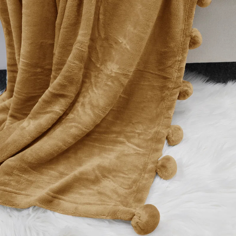 Home Soft Things Flannel Fleece Pom Pom Blanket