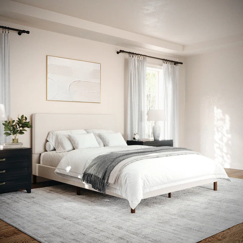 Martha Stewart Martha Stewart Britta Upholstered Platform Bed With Piped Detail Headboard