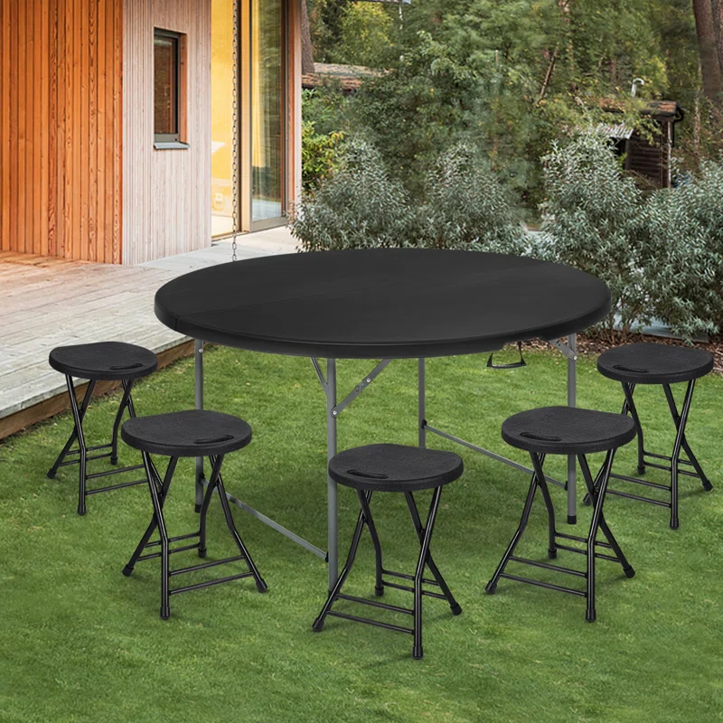 Plastic Round Folding Table, Portable Foldable Party Banquet Table for Camping Dining Outdoor Picnic