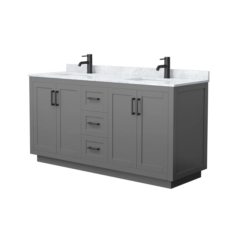 Wyndham Collection Miranda 66" Freestanding Double Bathroom Vanity with Marble Top | Wayfair