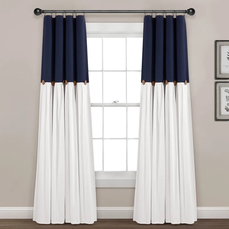 Lush Decor Linen Button Cotton Blend Blackout Thermal Rod Pocket Single Curtain Panel
