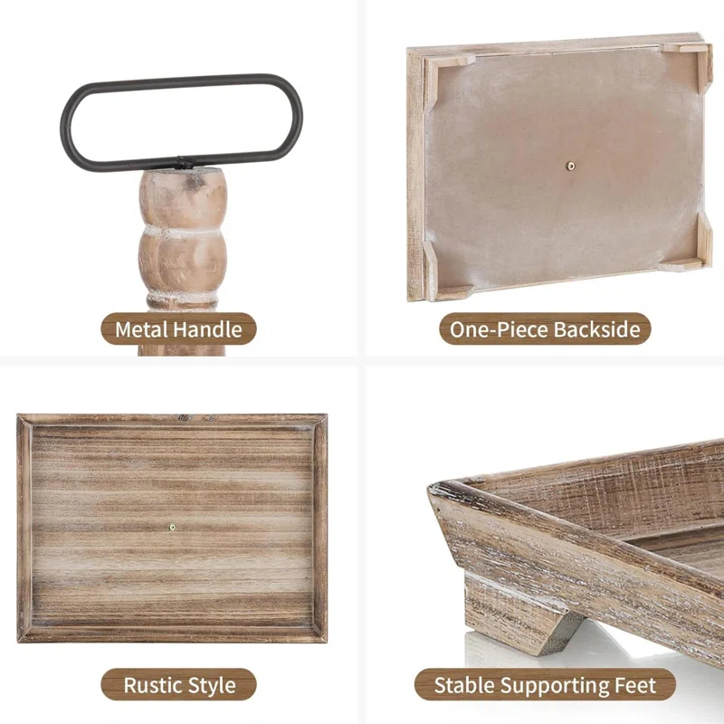 Ophelia & Co. Farmhouse Tiered Tray Stand: Rustic Wood 2 Tier Serving Tray Decor Two Rectangle Wooden For Kitchen Counter Centerpieces Coffee Bar Easter Fall Halloween Thanksgiving Christmas