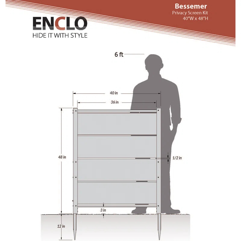 Enclo Enclo 4 ft H x 3.3 ft W Bessemer WoodTek Vinyl Charcoal Privacy Screen Kit (2 Panels)