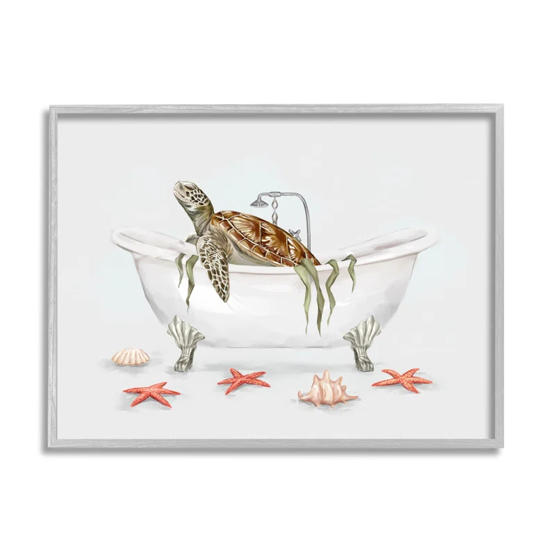Stupell Industries Nautical Turtle Bathtub Bathing Framed Giclee Art By Ziwei Li | Wayfair